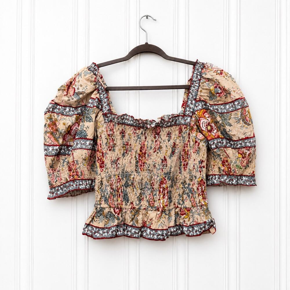 NWT Sea NY Smocked Floral Crop Top sz L